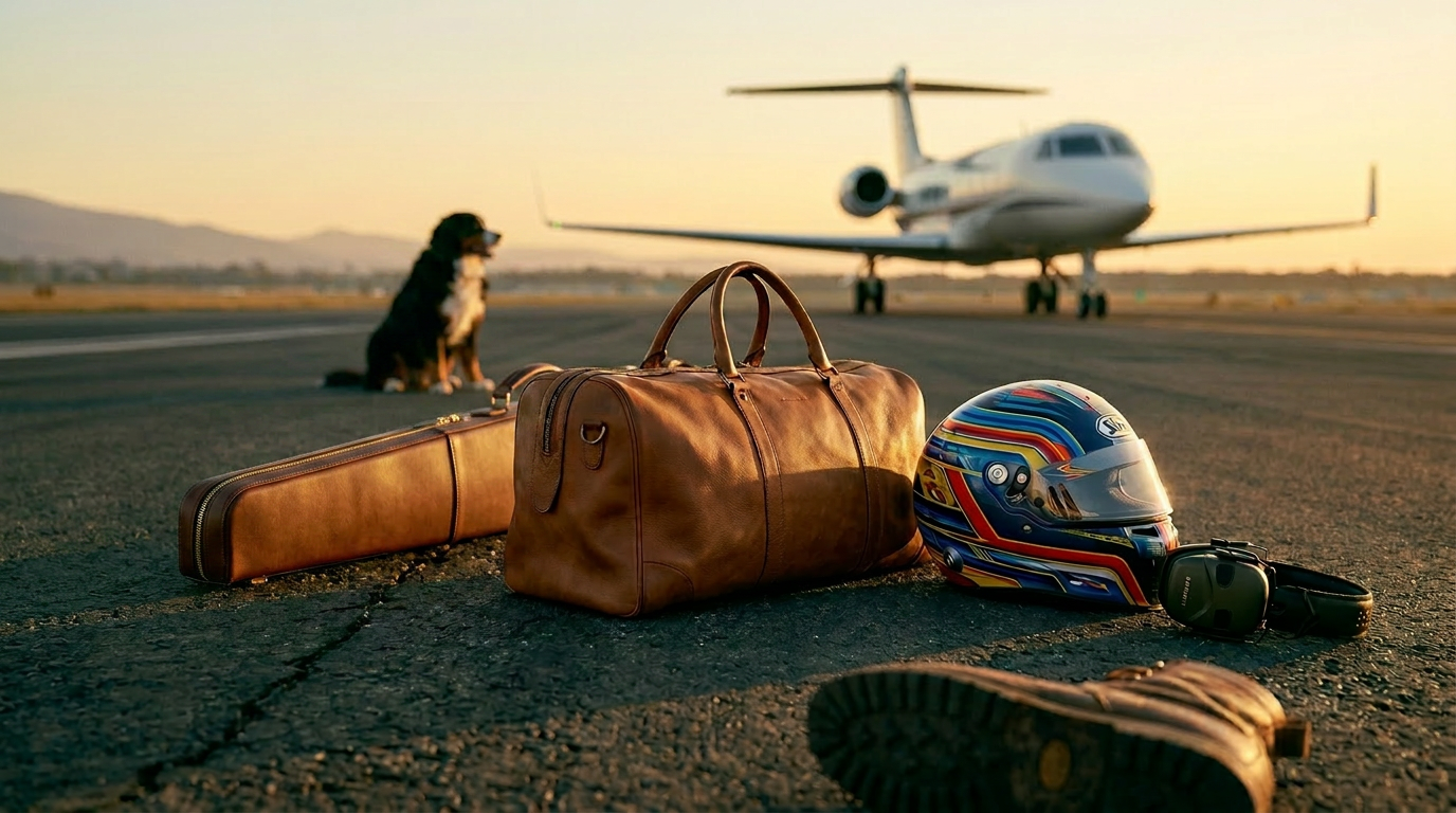 Blackhorn cinematic lifestyle — shooting, motorsports, private jet, bourbon and cigar at dusk